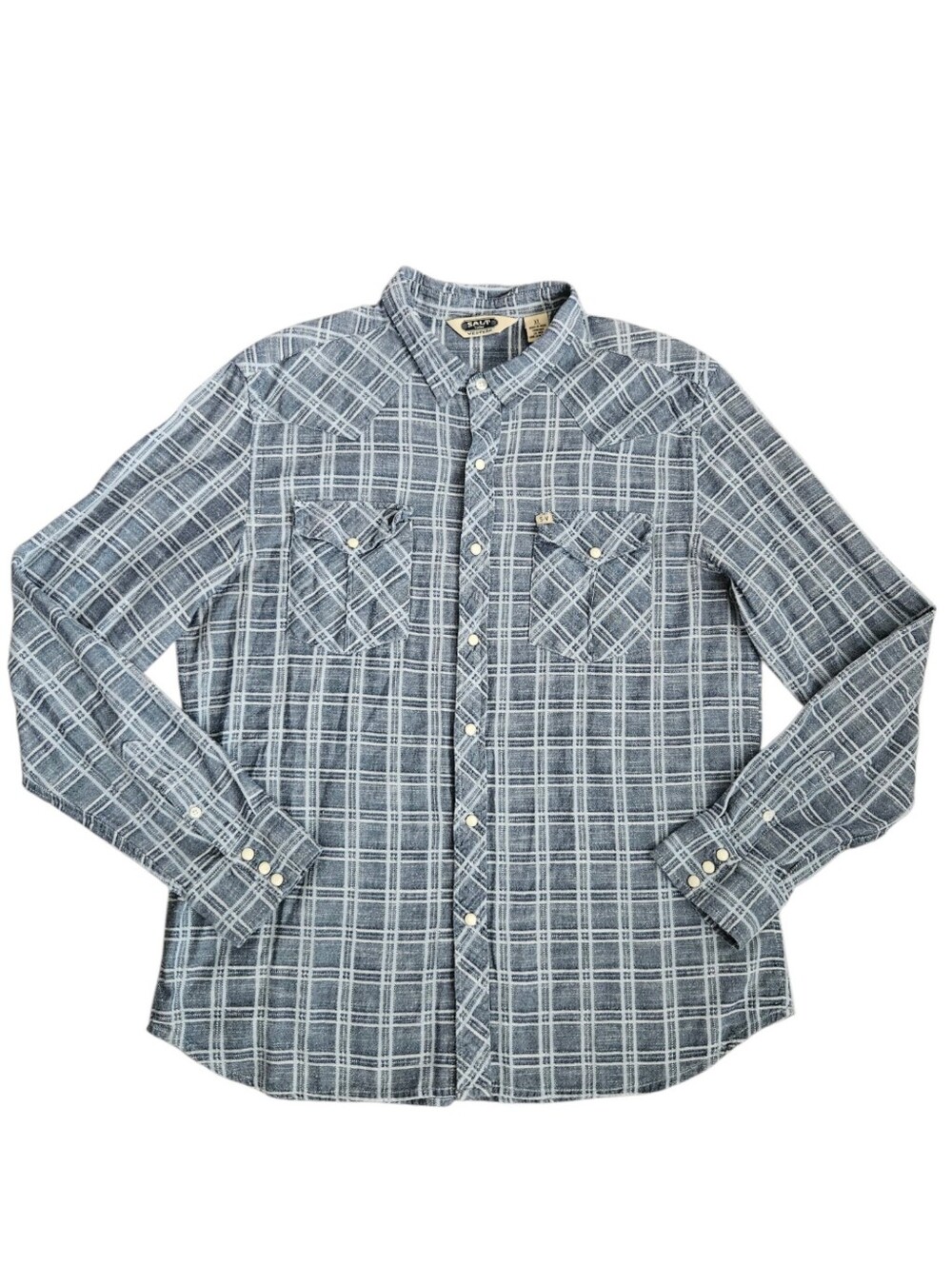 Salt Valley Western Shirt Men XL Blue Plaid Pearl Snap Western Casual Cowboy
